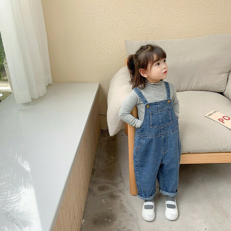AzAirのカケロ キッズ デニム サロペット ゆったり ワイド オーバーオール 子供服 女の子 男の子 キッズ服 かわいい おしゃれ 動きやすい 春秋 夏服 通園 通学 プレゼント ギフト｜アングル2
