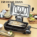 HOME SWAN フィッシュロースターの解説 上下ヒーター付きで魚の裏返し不要！ 30分まで対応のタイマー付き HOME SWAN フィッシュロースターの詳細 品番 SFR-120 商品サイズ (約) 47×27×19.5cm 重量 (約) 3,650g 材質 ふた・受け皿/鉄(塗装)、焼き網/鉄(ふっ素樹脂塗装)、本体取っ手・ふた取っ手・タイマーつまみ/フェノール樹脂 仕様 AC100V-1200W(50/60Hz) 電源コード長/約1.4m 生産国 中国 キーワード フィッシュロースター ロースター 電気 魚焼き おしゃれ SFR-120 魚 さんま 手軽 簡単 タイマー付 ブラック 卓上 コンパクト 1人暮らし メーカーカタログ メーカー希望小売価格はメーカーカタログに基づいて掲載しています(pdfファイル)