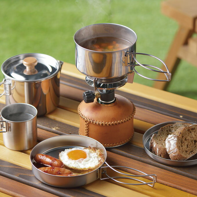 ＼マラソン●ポイント5倍／アウトランド キャンピングケトル＆クッカー6pc (マグカップ2ヶ付) 9点セット 日本製 TS-08 キャンプ レジャー クッカー ケトル ソースパン ミルクパン マグカップ ステンレス製