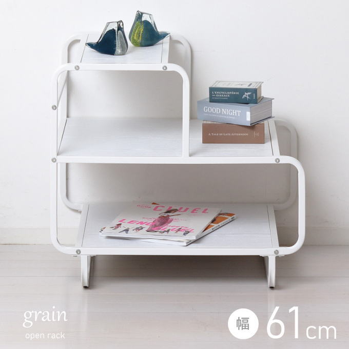 Rakuten - ＼本日P5倍／オープンラック 3段 ラック 白 収納 幅61cm ブックラック パソコン デスク サイドラック すき間 隙間 3段 棚 デスクサイド 木目 本棚 隙間収納 三段 シェルフ ロータイプ 大容量 スリム シェルフ デスク周り キッチン 棚