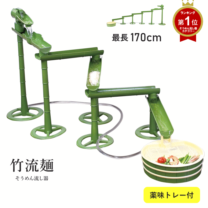 竹製流しそうめん◆高さのある流しそうめんと低めの組み合せ+猪口10個付き プラ竹】流しそうめんセット10m（オールプラ竹バージョン