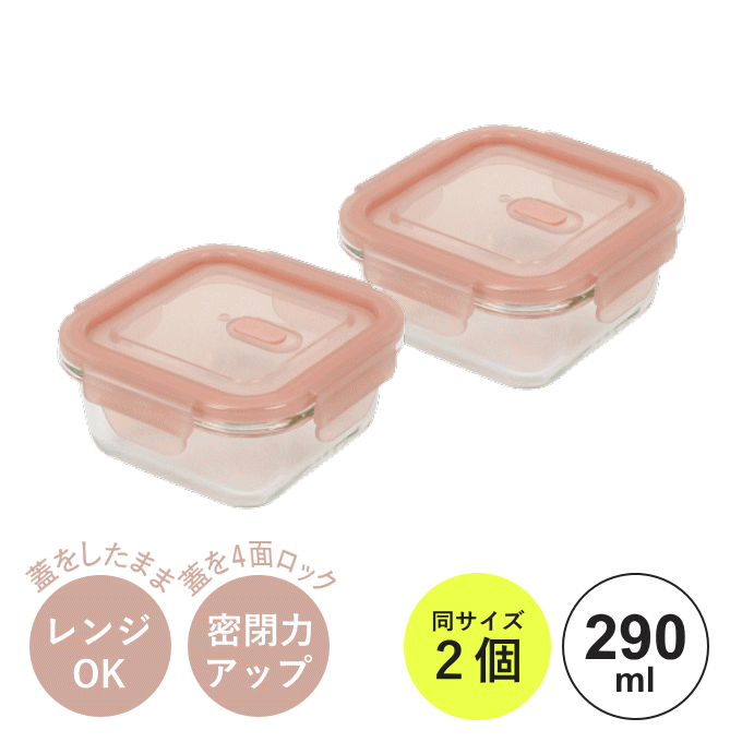 保存容器 290ml 2個組 耐熱ガラス 電子レンジ オーブン 食洗機 冷蔵 冷凍 角型 ガラス HB-5957×2 お弁当箱 つくおき 作り置き 保存 セット 密閉力アップ おかず ごはん ご飯 シンプル パール金属 ふた 食洗機対応のサムネイル