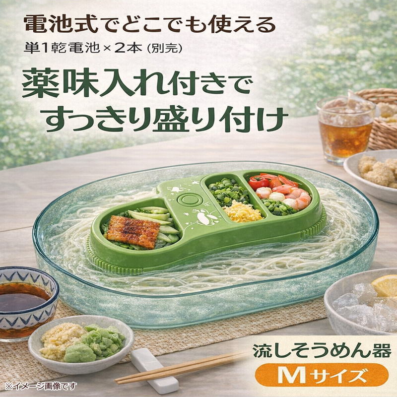 流しそうめん器 電池式 2〜3人用 Mサイズ 卓上 くるくるそうめん流し器 薬味入れ付...