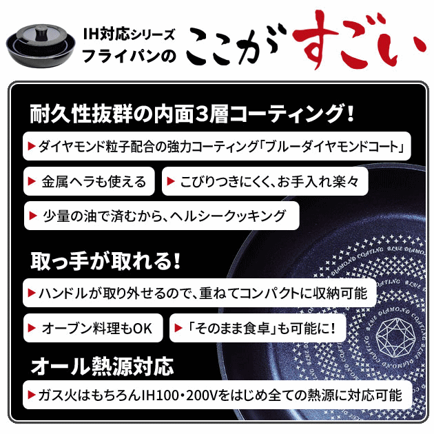 フライパン 深型 20cm 取っ手が取れる 単品 セット でお得 ihフライパン ih パール金属 ガス火 おすすめ 20センチ くっつかない 取っ手の取れる ルクスパン 取っ手 ミニフライパン 小さい 小さめ 深い 炒め鍋 中華鍋 いため鍋 3