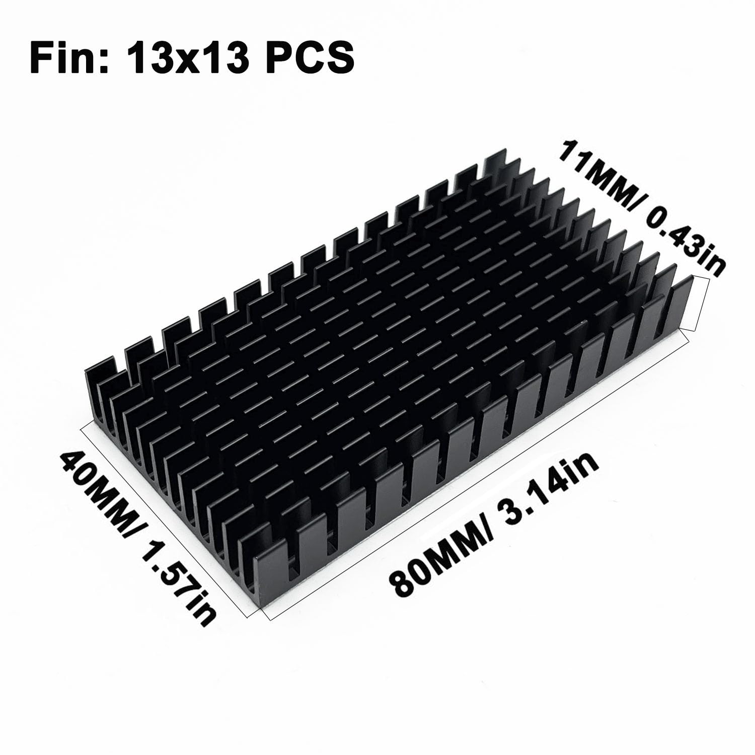 ネムクルのAwxlumv 2個 ヒートシンク 80×40×11mm 導熱接着シート付き 熱暴走対策 アルミニウム 冷却ラジエーターフィンCPU ICチップ 回路基板 電子 Led アンプに適用, 黒｜アングル3