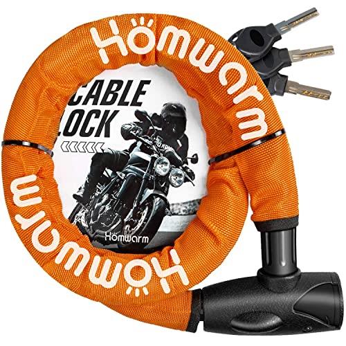 Homwarm バイクロック チェーンロック バイク 自転車 ワイヤーロック φ(直径)22mm×1200mm 頑丈 盗難防止 鍵3本セット オレンジ