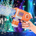 AOMEVOLEO シャボン玉 電動 バズーカ 自動 バブルガン 液漏れ防止 LEDライト付き 子供のおもちゃ 外遊び ピクニック キャンプ 結婚式 誕生日 プレゼント (オレンジ)