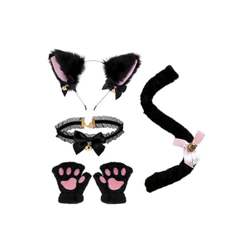 サムコス 猫耳 カチューシャ 5点セット 猫 コスプレ 尻尾 獣耳 狐耳 鈴付き コスプレ しっぽ チョーカ..