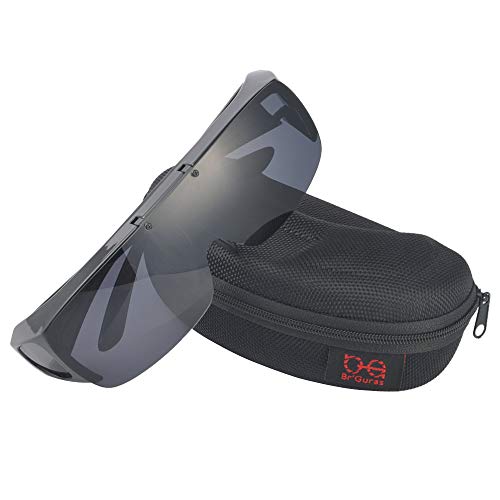 Br'Guras オーバーグラス 偏光サングラス メガネをかけたまま対応のサングラス 跳ね上げ式 UV400 紫外線カット サイクリング、釣り、ランニング、野球 格好いいサングラス！ (ブラック)