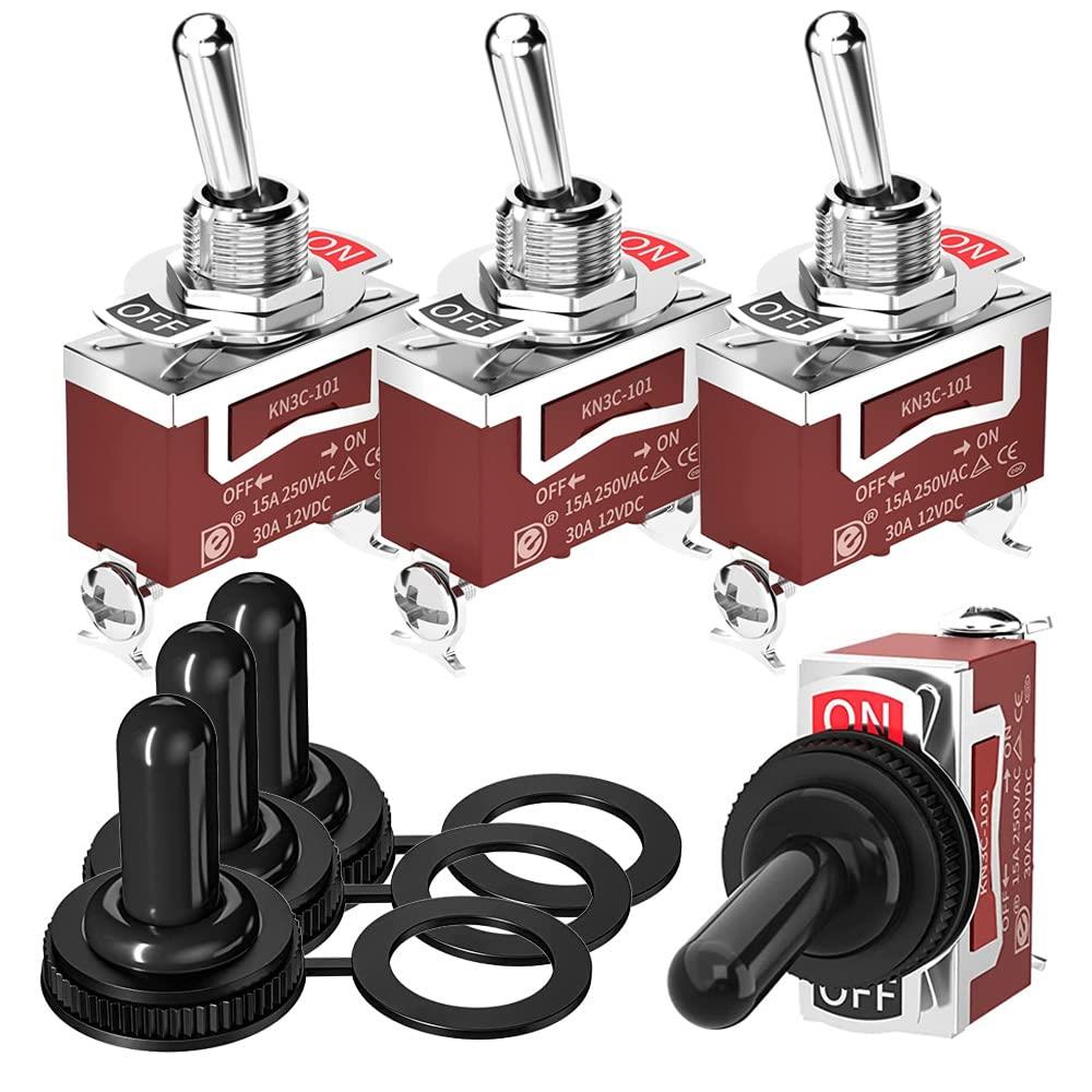 Kiligen マリントグルスイッチ 12VDC 20A 防水トグルスイッチ 110V AC 15A 高耐久 耐候性カバー付き SP..