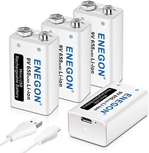 ENEGON 9V 充電式 電池（650mAh 4個）＋2in1 Micro USB充電ケーブル、0