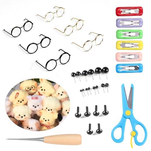 手芸キット 32点セット 手芸モール モール人形 造形材料 ぬいぐるみ 目玉 パーツ 動物鼻 ドール用メガネ、ヘアクリップ、ハサミ、アワセ付き 学校 教育 愛好...