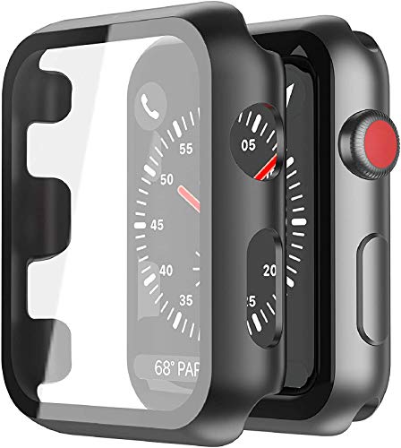 Smilelane 対応Apple Watch Series 3 / Series 2 38mm 用 ケース, PCガラス保護カバー 対応アップルウォッチシリーズ 3/2 38mm 用 ケース（ブラック）