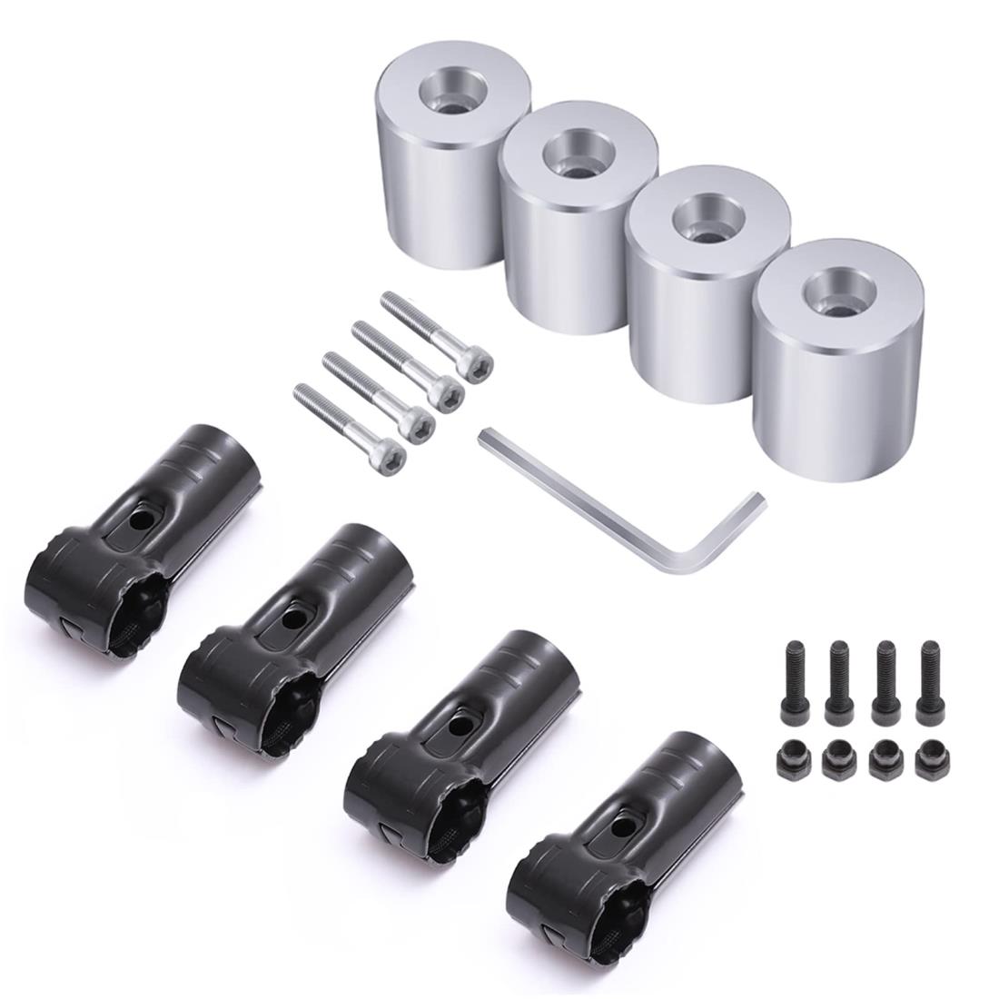 vnomlas Φ28イレクターパイプ 車用ルーフキャリアバー スペーシア イレクターパイプ アタッチメント バン対応 内六角 取付用アルミ製 DIY 製作 で 車中泊 キャンプ や 釣り レジャーを快適に エブリィ NVAN ハイゼットカーゴ 等に適合 NSJ-1*4 (4個セット＆メタルジョイント