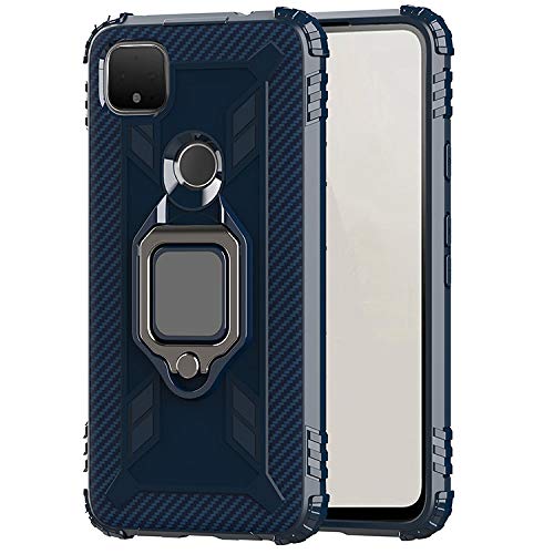 Pixel5 ケース/カバー 耐衝撃 TPU カーボン調 かっこいい 片手持ちに便利なリング付き カバー 頑丈 ソフトケース/カバー グーグル ピクセル5 一体型スマホリング付き おしゃれ スマートフォンケース/カバー[Pixel5(ブルー)]