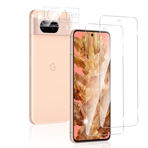 Sungale Google Pixel 8 ガラスフィルム【指紋認証対応 4枚セット】Pixel8 フィルム 2枚+Pixel 8 カメラフィルム2枚 Google Pixel8 ガラスフィルム 指紋認証対応 強化ガラス 全面保護 旭硝子製…