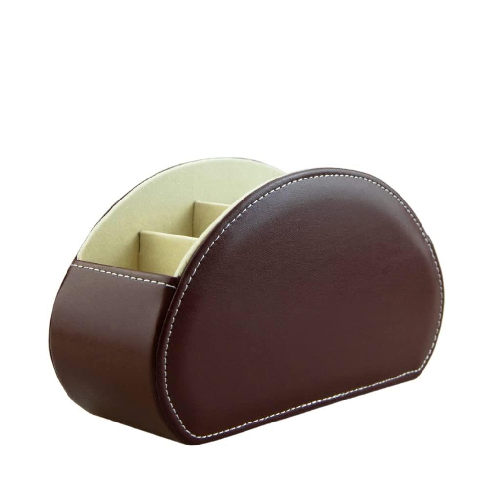 Awesomes リモコンラック PUレザーリモコンホルダー 卓上リモコン収納ボックス 卓上小物収納ケース PUオシャレ収納ボックス (ダークブラウン)