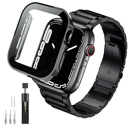 [ANYOI] 対応 Apple Watch バンド 44mm 防水ケース付き 3D直角エッジデザイン Apple Watch バンド ステンレス製 アップルウォッチ バンド 交換ベルト Apple Watch Series SE 第二世代/SE/6/5/4 アップルウォッチSE 第二世代/SE/6/5/4 対応 あっぷるうぉっち バンド 長さ調節
