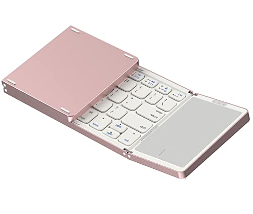 Omikamo キーボード ワイヤレス 折り畳みキーボード bluetooth タッチパッド付き iPad キーボード US配列 キーボード 無線 3台デバイス マルチペアリング可能 iOS/Android/Windows/Mac対応 静音 ミニキーボード 小型 ipad air キーボード スタンド＆日本語説明書付き(ピンク)