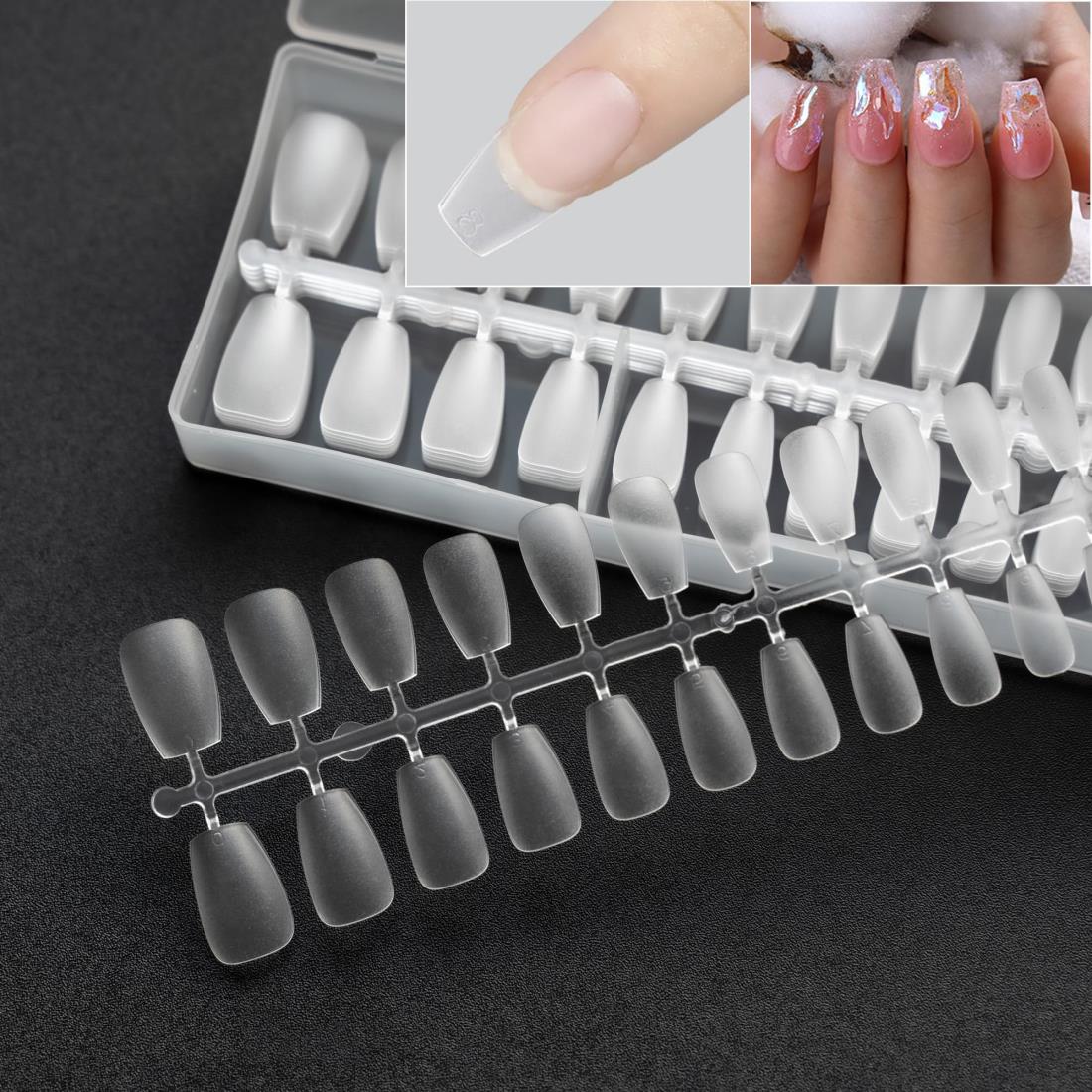 Sun&Beam Nails ネイルチップ ショート コフィン バレリーナ クリア 超薄 ネイル用 DIY用 自然なフィット感 つけ爪 15サイズ 240枚 収納ケース付き(短いコフィン マット)
