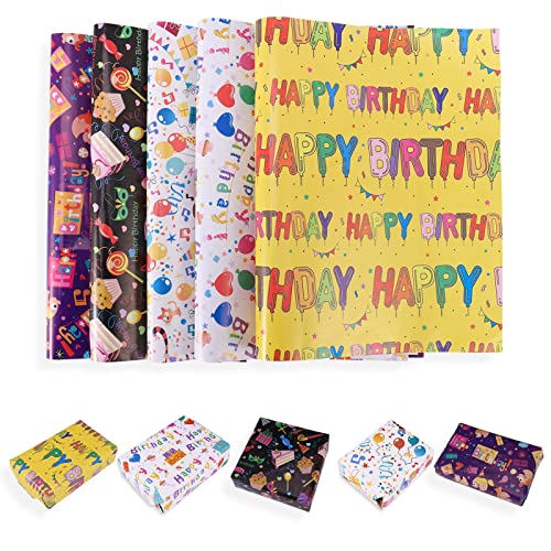 Hitchlike 包装紙 ラッピングペーパー 誕生日 5枚入り 可愛い柄 厚手 大判 破れにくい 誕生日 お祝い 子供 プレゼント/ギフト包装 DIY手作り ...