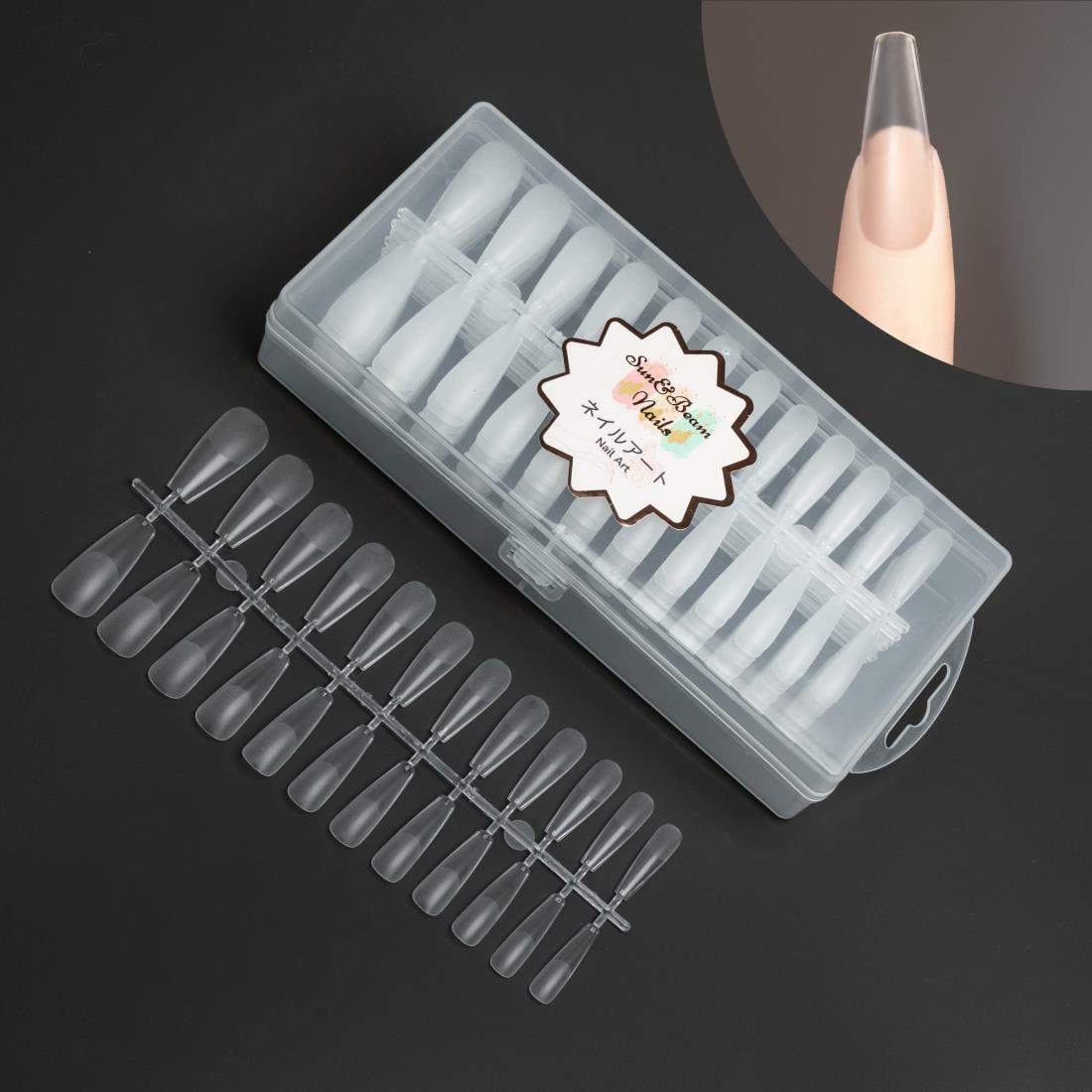 Sun&Beam Nails ネイルチップ ロング コフィン バレリーナ クリア 超薄 ネイル用 DIY用 自然なフィット感 つけ爪 12サイズ 240枚 収納ケース付き(長いコフィン マット)