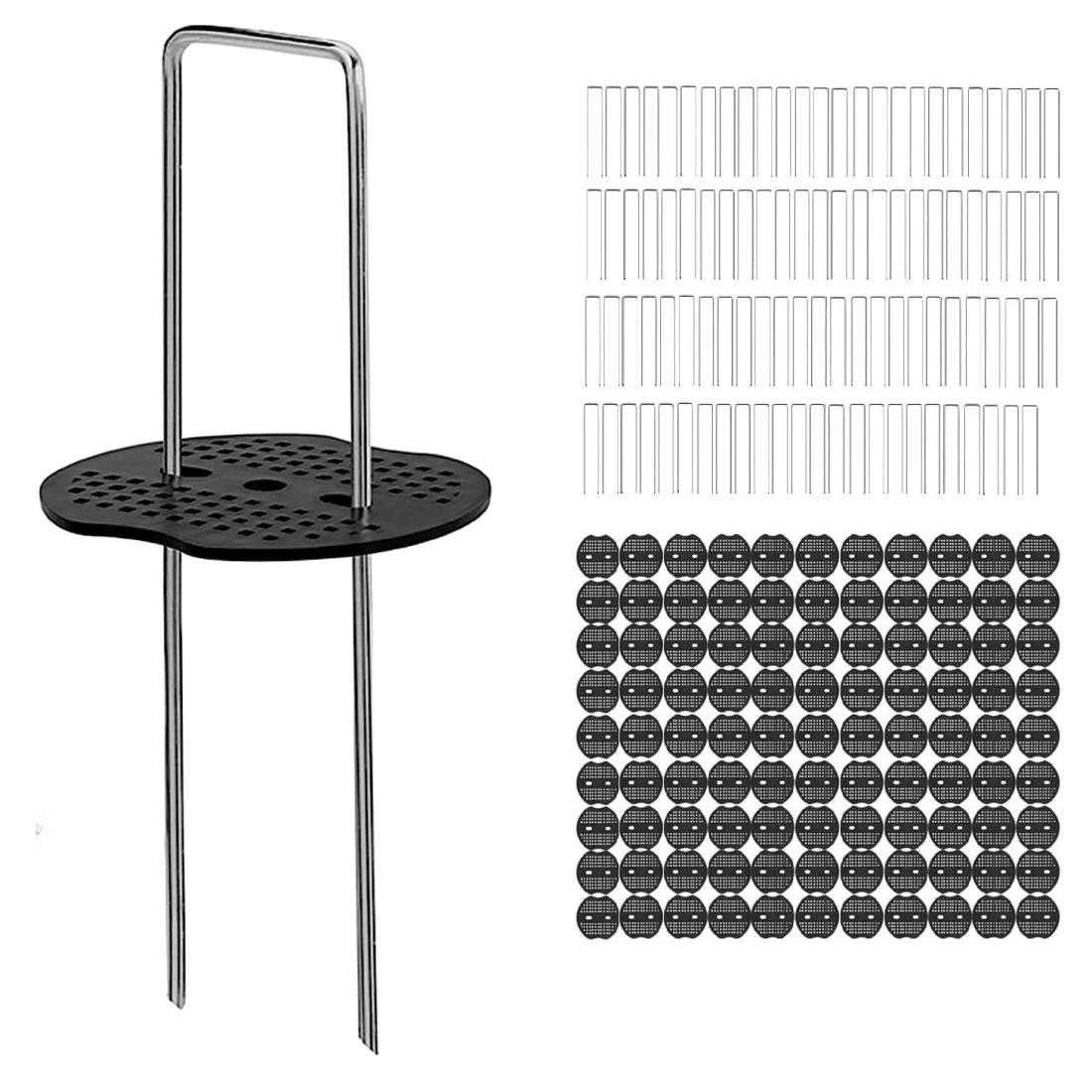 100本セット Uピン杭 黒丸付き 人工芝 押さえピン u字ピン コ型ピン 防草シート 除草シート 家庭菜園 園芸用品 園芸資材 用品 (15x3x15)