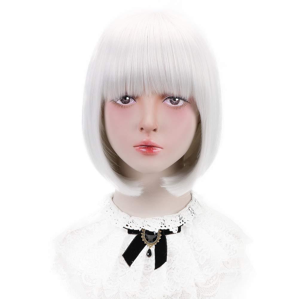 Free Beauty ウィッグ ボブ ショート フルウィッグ レディース 小顔 カツラ ネット付き 耐熱 カラフル 17色選択可 (ホワイト)