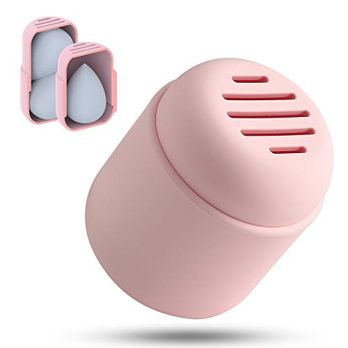 BEZOX スポンジパフ 旅行用収納ボックス 美容卵収納ボックス ふた付き 収納容器 防塵 通気性 ポータブル シリコン 保護ケース 化粧品ツール（パフなし）- ピンク