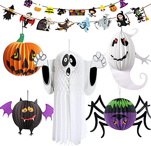 ハロウィン 飾り 紙提灯 3D 紙製 折りたたみ ランタン 7点セット Halloween おばけ かぼちゃ 幽霊 コウモリ クモ ガーランド 壁掛け ハロウィングッズ ハロウィーン バナー店舗装飾 パーテイー小物 吊り下げ装飾