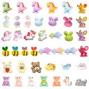 SUNNYCLUE 1セット100個10種 アクリルカボション カボション 熊 蜂 うさぎ チャーム 犬 兎 鹿 樹脂製 レジンカボション ヘアピンパーツ ブローチ レジン封入 ヘアゴム ヘアパーツ ヘアアクセサリー スパンコール フラットバック マカロン系 スマートホン デコパーツ チャーム