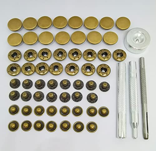 ミライヤ バネホック 打ち具セット レザークラフト 15組セット バネホック 12mm スナップボタン ホック打ち工具付き 手芸 ハンドメイド 革 DIY 手作り（12mm15組＋4点打ち具）