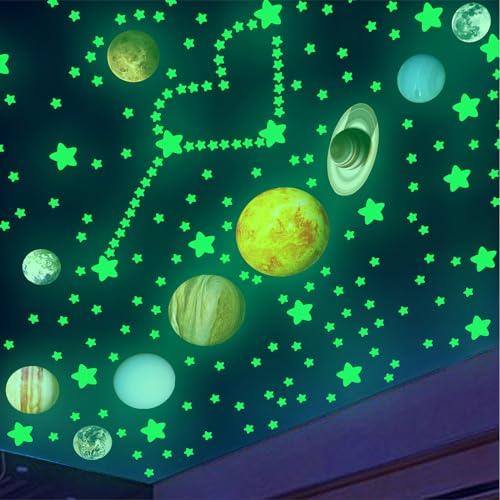 楽天ネムクルBEYOURCHOI ウォールステッカー 夜光 ウォール ステッカー 蓄光 シール 月 星 夜光ステッカー ウォールステッカー きらきら 夜光シール 壁紙 幼稚園 保育園 子供部屋飾り 壁 天井 （惑星セット）