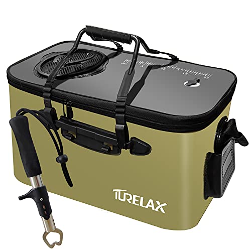 TURELAX バッカン 釣り バケツ 折りたたみ式 40cm 活かし水汲みバッカン クリアカバースプリングカバー..