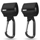 ベビーカー フック 荷物フック 2個セット ブラック 360度回転カラビナロックフック 多機能フック 車用 フックマジックテープ式 調節可能な サイズ 滑り止め 丈夫 耐荷重30kg
