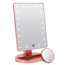 FASCINATE 21個LED 鏡 ライト付き 卓上 スタンドミラー 無段階調光 usb/乾電池給電 10倍拡大鏡 メイク用 明るい 角度180調整可能 人気 ピンク