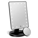 FASCINATE 21個LED 鏡 ライト付き 卓上 スタンドミラー 無段階調光 usb/乾電池給電 10倍拡大鏡 メイク用 明るい 角度180調整可能 人気 黒