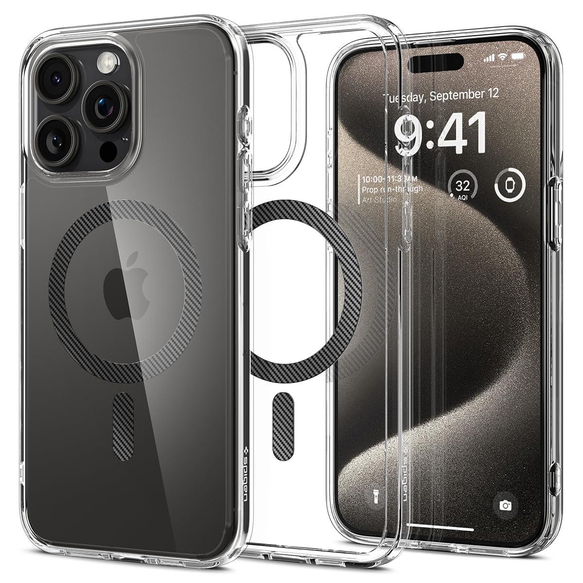 Spigen iPhone 15 Pro Max ケース クリア MagSafe対応 米軍MIL規格 ウルトラ・ハイブリッド・マグフィット ACS06578 (カーボン・ファイバー)