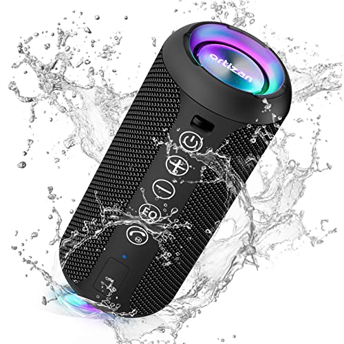 Ortizan Bluetooth スピーカー 防水IPX7でワイヤレス 30時間連続再生 24W出力ぶるーとぅーすすぴーかー ステレオのポータブルブルートゥーススピーカー マイク内蔵/2台ペアリング/TFカード対応 お風呂 スマホ PC 車用 (ブラック)
