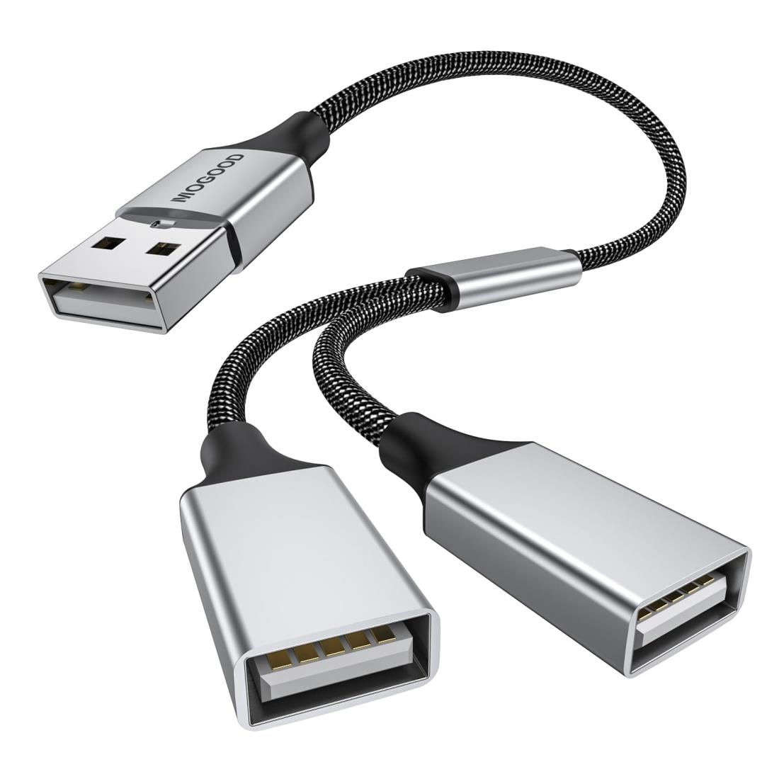 MOGOOD USB分岐器 USB分岐器1進2出アダプタ 充電/データ伝送のためのダブルUSB 2.0電源ケーブル 拡張ダブルUSBポート 拡張ハブノートパソコン/Mac/自動車のための追加マルチポートデータ分割