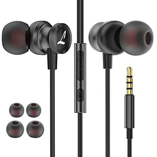 Esputunk イヤホン 有線 3.5mm マイク付き ノイズキャンセリング 遮断 HIFI音質 音量調整 重低音 仕事 勉強 通勤通学最適 Android/PC/テレワーク/在宅勤務/会議/Switch/PS4/ZOOM/YouTube/ウォークマン/iPhone（Lightning 3.5mmヘッドフォンジャック必要）柔軟性高 超軽量 イ