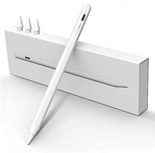 【2023年最新 13分超急速充電 バッテリー残量表示】MEKO iPad ペンシル iPad専用 タッチペン 傾き検知 磁気吸着 パームリジェクション機能 スタイラスペン Type-C充電式 超高精度 途切れなし iPad/Air/mini/Pro 2018年以降iPadに対応 ペン先3枚付き ホワイト