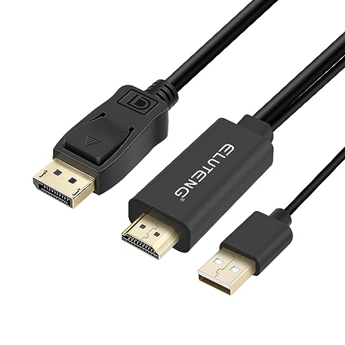 マラソン期間中ポイント5倍 ELUTENG HDMI to DisplayPort 変換ケーブル 4K 60Hz USB充電ポート HDMI DP 変換アダプタ 3in1 2m HDMI オス to DP オス ディスプレイポート 音声転送 対応 NS Xbox One PS4 PCからモニター適用 ブラック PVC製