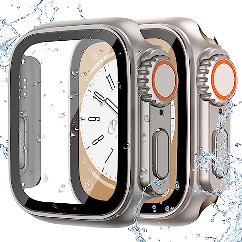 【2枚入り】Series 8/7コンパチブル アップルウォッチ カバー 45mm 男性女性、49mm ultraに変身 PC素材 保護ケース 超薄型 一体型 装着簡単 耐衝撃 タッチ感度が良い 高透過率 指紋防止 傷防止 取り付け簡単 高感度強化ガラスフィルム スクリーンプロテクター付き コンパチのサムネイル