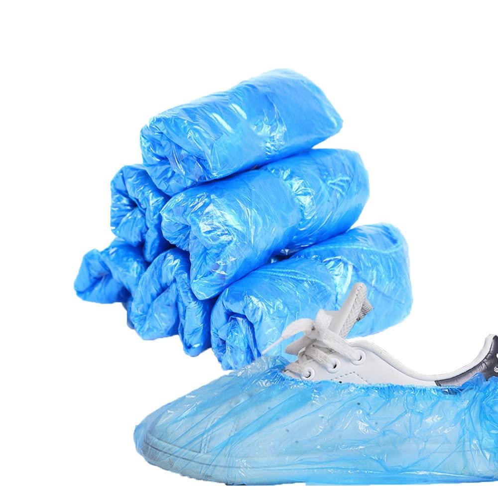 YIXINLYMY 使い捨て 靴カバー シューズカバー 足カバー 100枚入(50足) 防水性と防塵性を備えた屋内用シューズプロテクター 男女兼用 静電気防止 事務所 実験室 便利 環境にやさしい (ブルー, PE) (100)