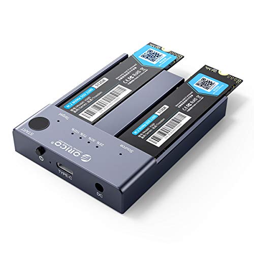 【クローン機能】ORICO USB-C NVME M.2 SSDケース 2ベイ コピー機能付 USB3.1 外付けケース M-Key / B M Key（Nvmeのみ）に対応 USB 3.1 Gen2 10Gbps UASPサポート 2230/2242/2260/2280 SSD対応 M.5 SSD 変換アダプタ エンクロージャ ケース グレー M2P2-C3-C