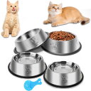 ペットボウル お皿 犬 猫 ペット用 ステンレス製 こぼれにくい 餌入れ 水入れ 滑り止め 犬食器 猫皿 可愛い肉球柄 (M-4点セット)