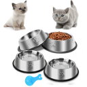 ペットボウル お皿 犬 猫 ペット用 ステンレス製 こぼれにくい 餌入れ 水入れ 滑り止め 犬食器 猫皿 可愛い肉球柄 (S-4点セット)