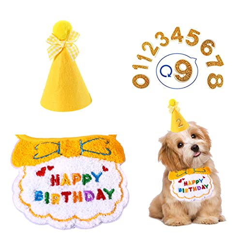 ケーキ（ペット用） [マラソン期間中ポイント5倍]犬 誕生日グッズ スタイ 3個セット ペット 誕生日グッズ 誕生日帽子 HAPPY BIRTHDAY よだれかけ バンダナ 飾り付け ペット用品 柔らかく お誕生日ケーキ 調節可能 写真撮影 パーティー飾り おしゃれ (イエロー)