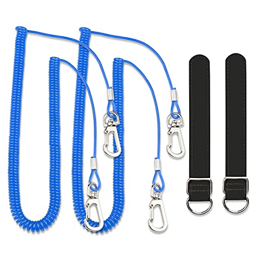 釣り竿 尻手ベルト ロープ付き スパイラルコード ワイヤー入り 290cm セット (ブルー)